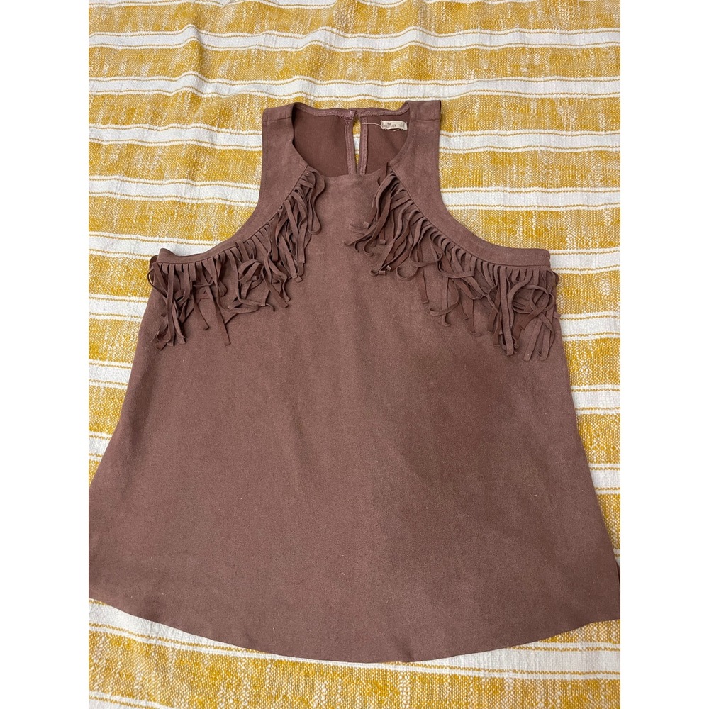 Hollister Faux Suede Fringe Tank Top Brown Boho Festival Sleeveless Small